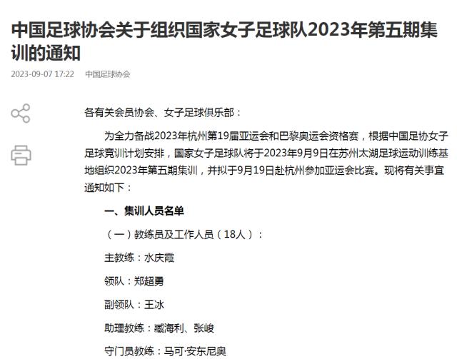 半岛体育入口-中国女足备战亚运23人集训名单：王霜、王珊珊领衔